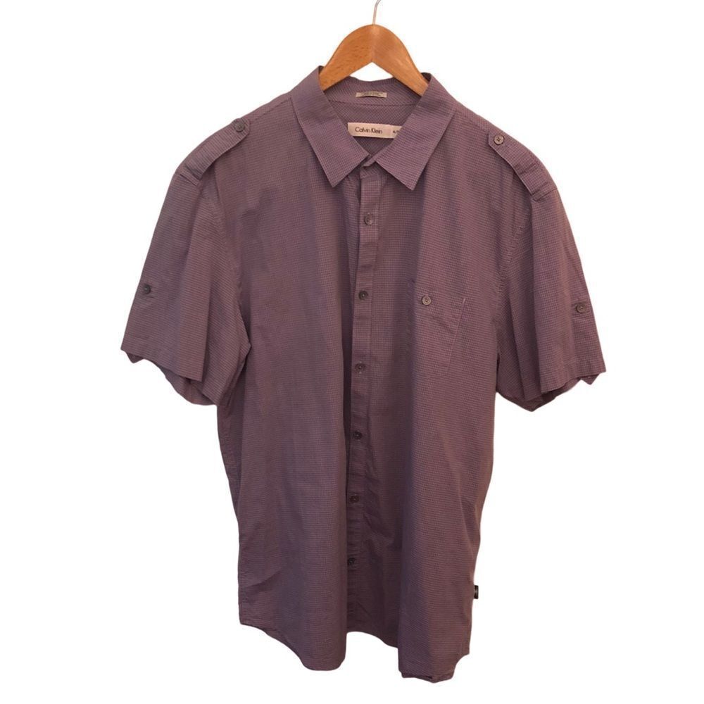 Calvin Klein Check Military Style Short Sleeve Shirt - 100% Cotton, Size… - Picture 3 of 7